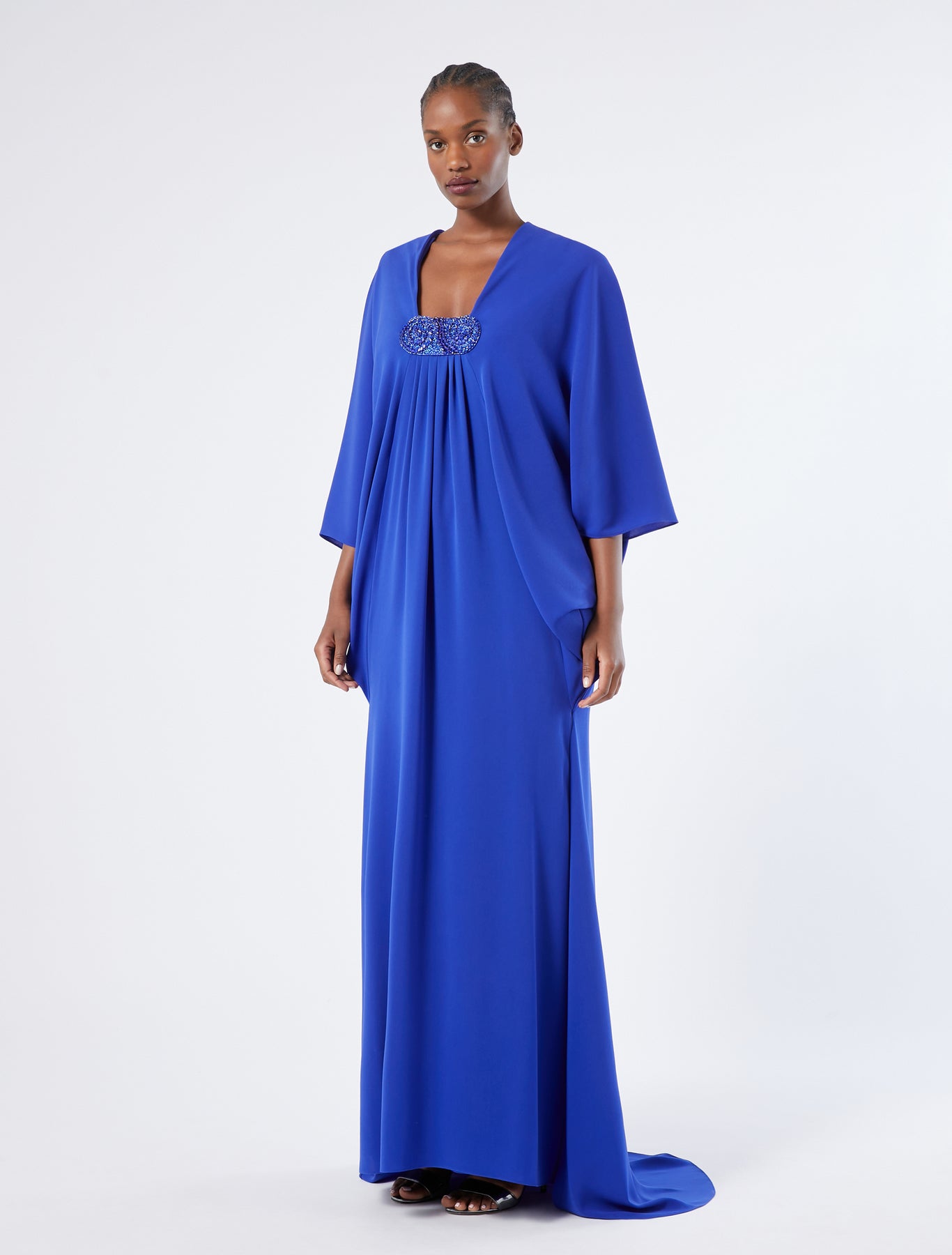 Crêpe cady dress with embroidery