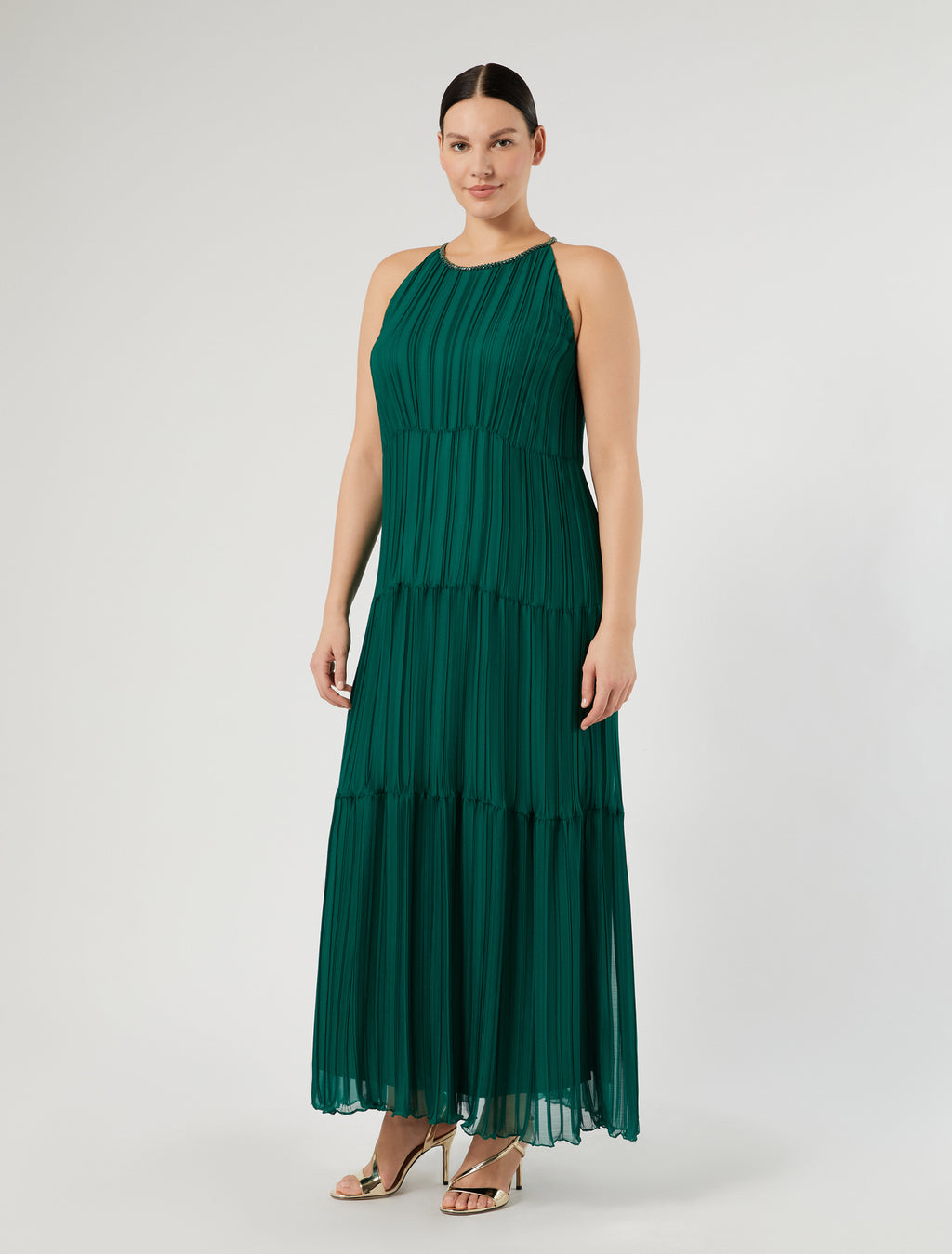Marina Rinaldi long pleated georgette dress for woman
