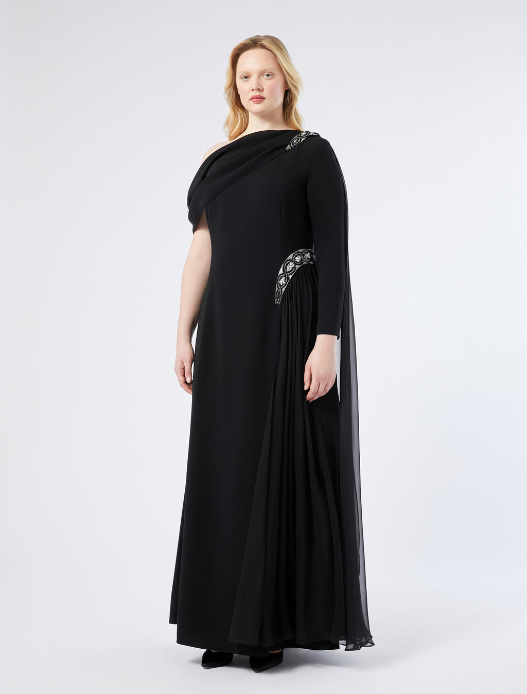 marina rinaldi one-shoulder dress in chiffon and cady for woman