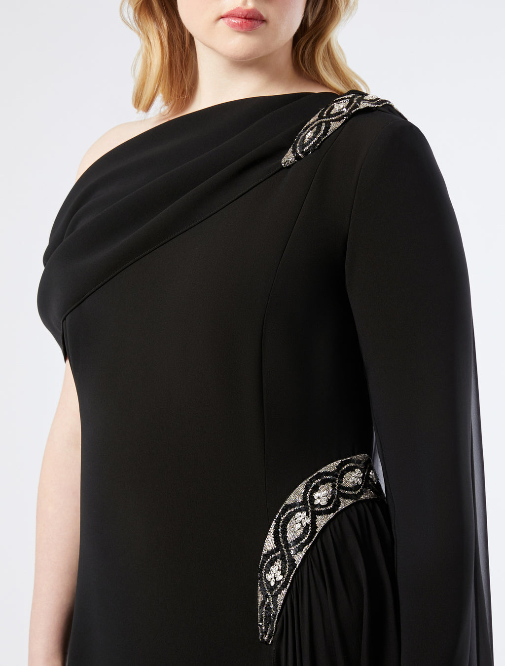 marina rinaldi one-shoulder dress in chiffon and cady for woman
