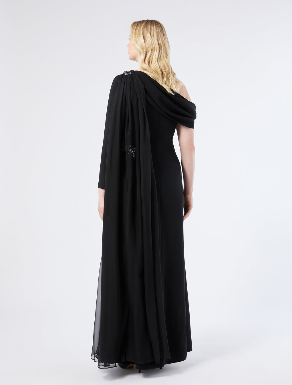 marina rinaldi one-shoulder dress in chiffon and cady for woman