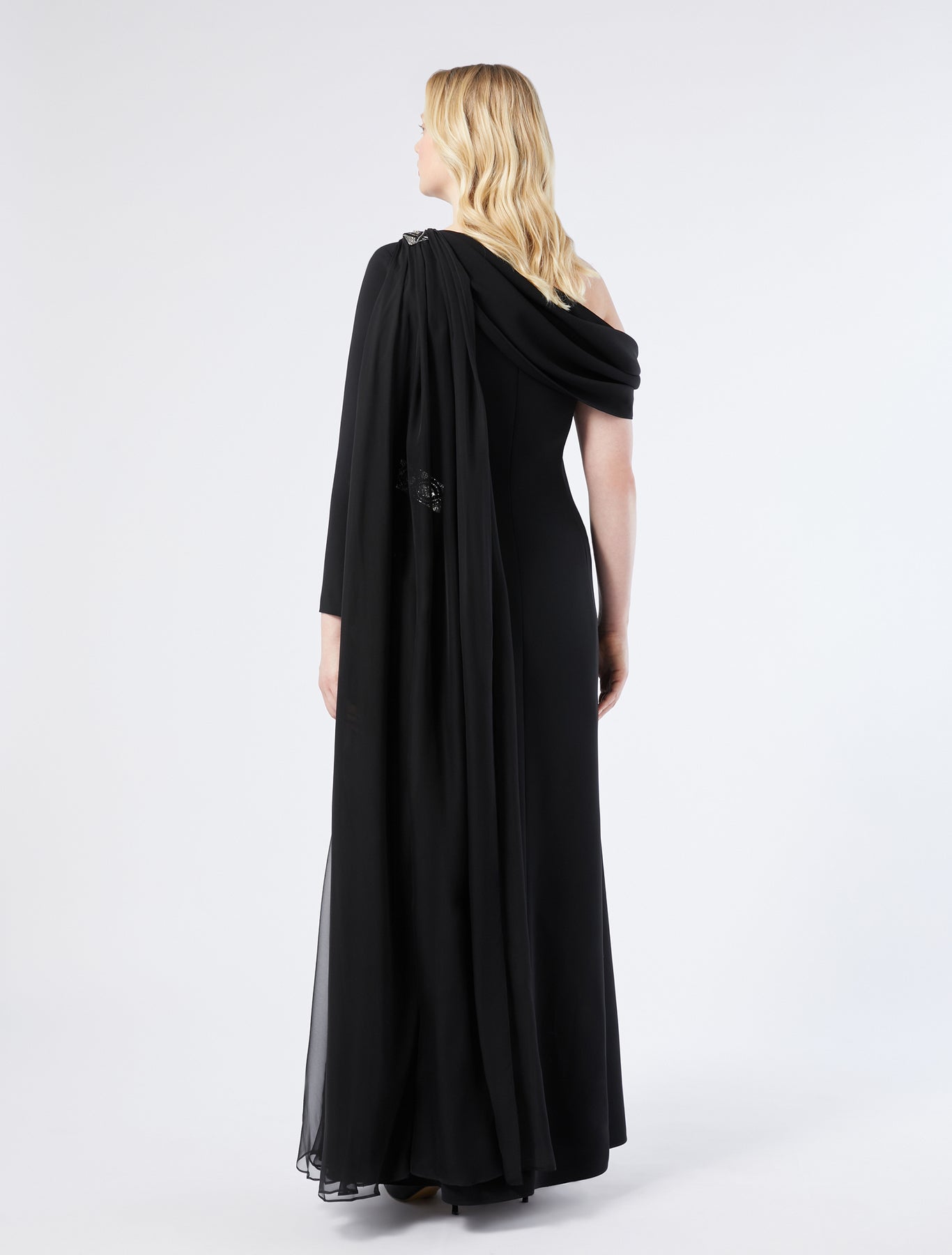 marina rinaldi one-shoulder dress in chiffon and cady for woman