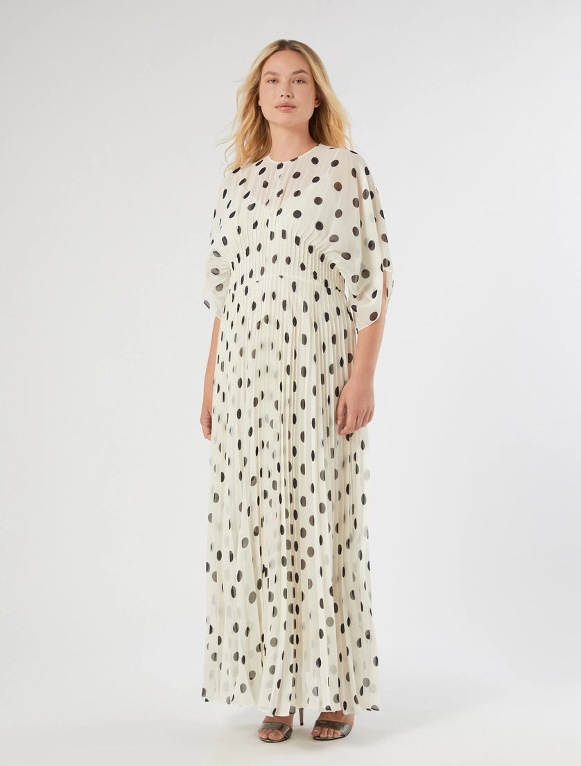 Long polka dot-patterned georgette dress