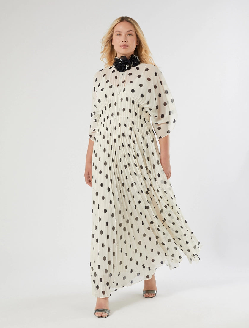 Long polka dot-patterned georgette dress