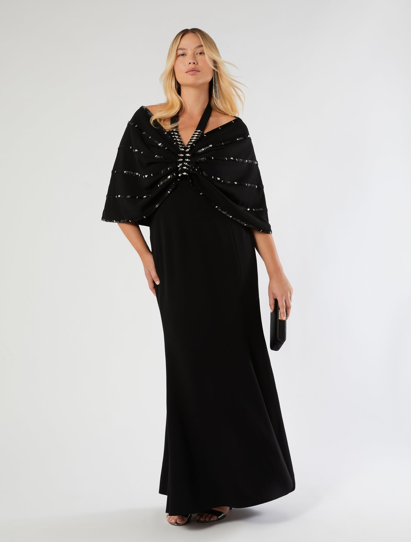 marina rinaldi embroidered cady dress and cape for woman