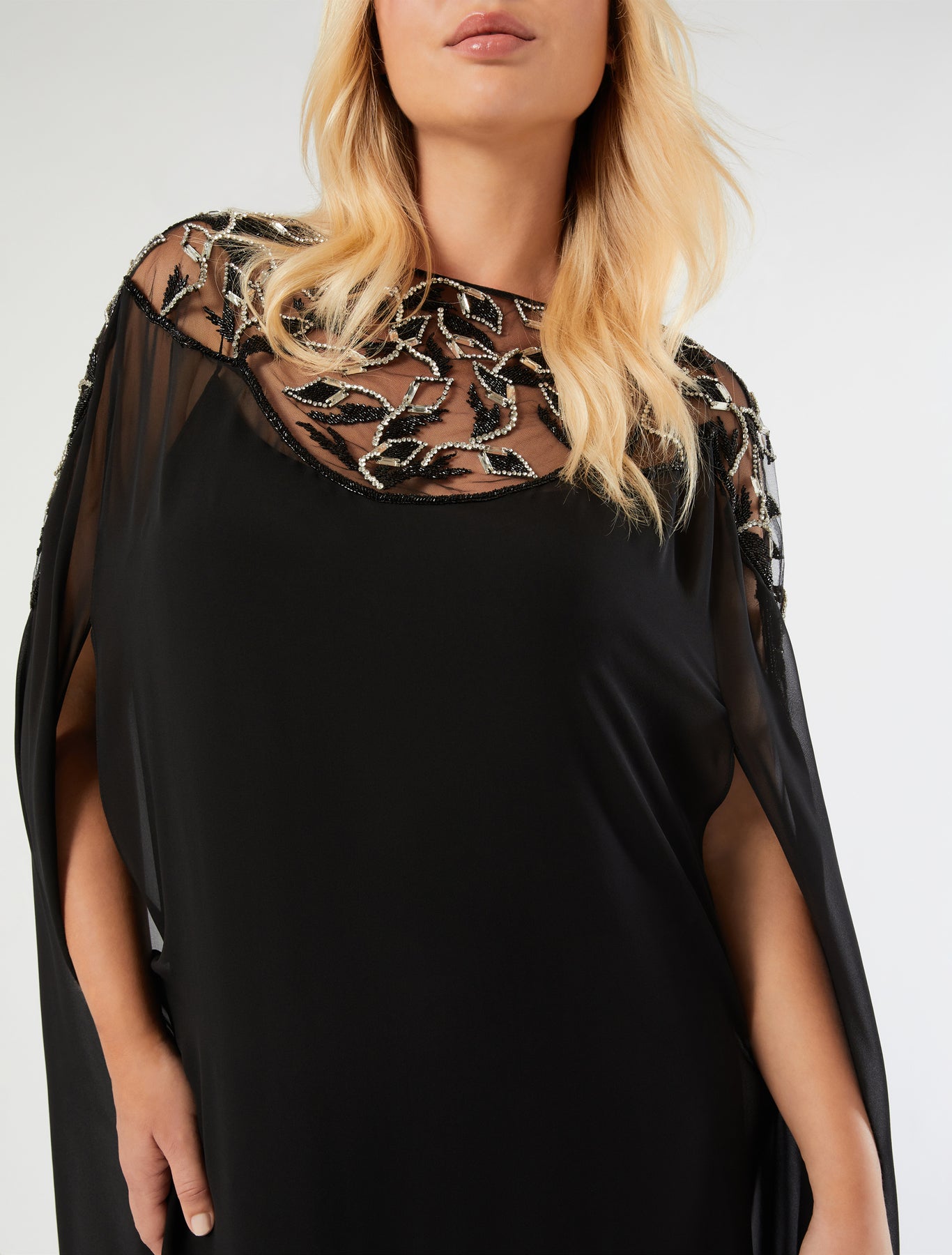marina rinaldi pure silk georgette cape dress for woman