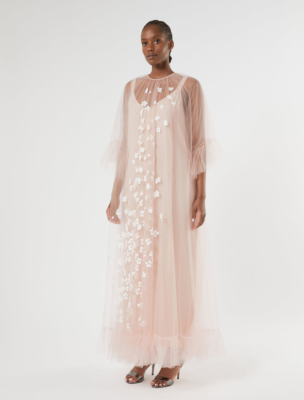 Floral-detail tulle dress