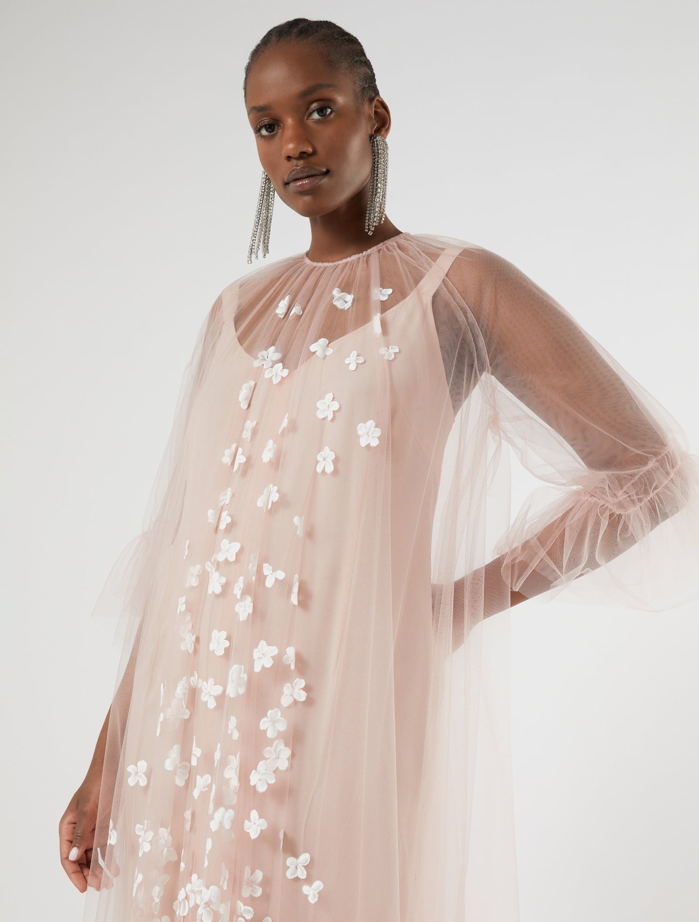 Floral-detail tulle dress
