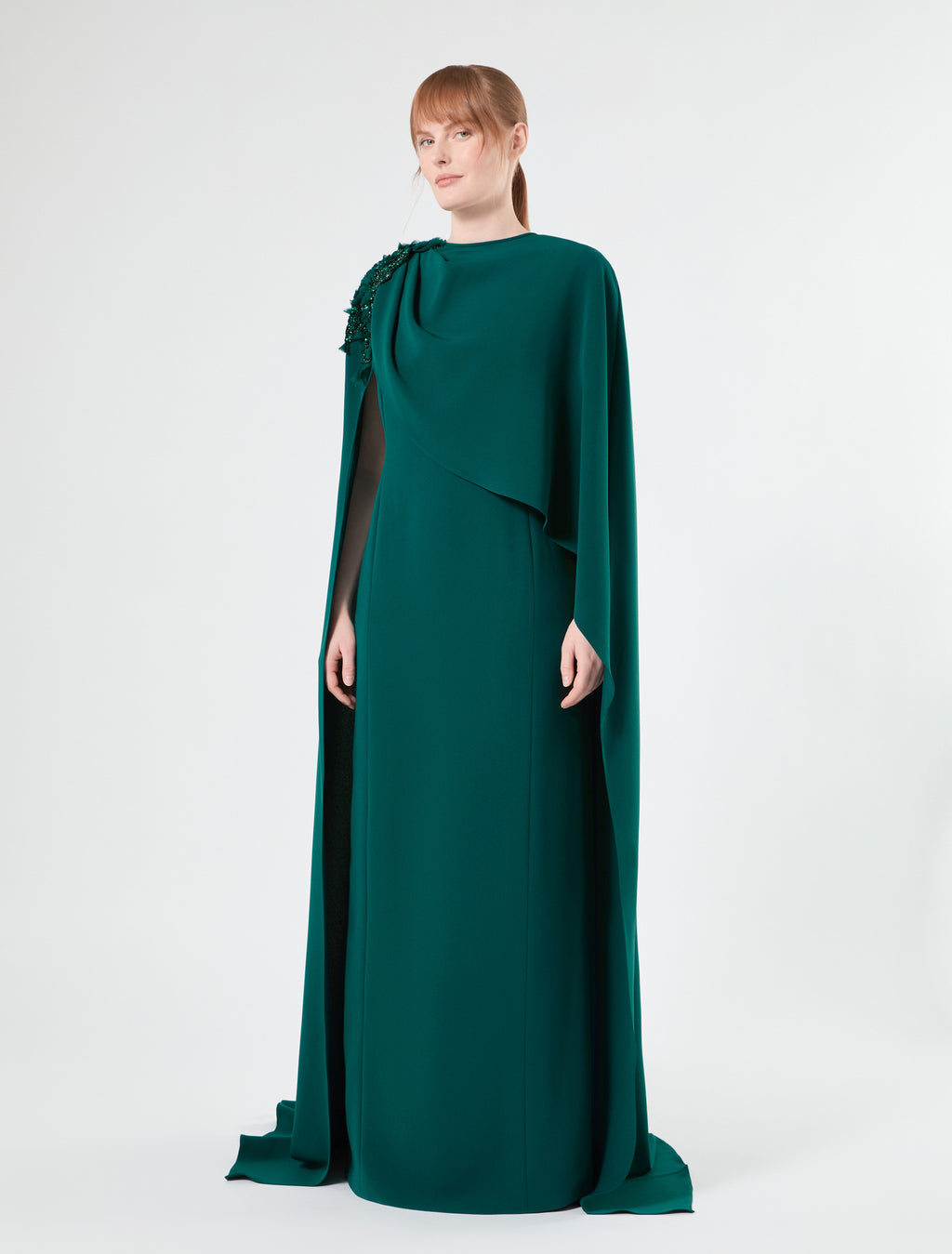Marina Rinaldi cady dress with embroidered cape for woman