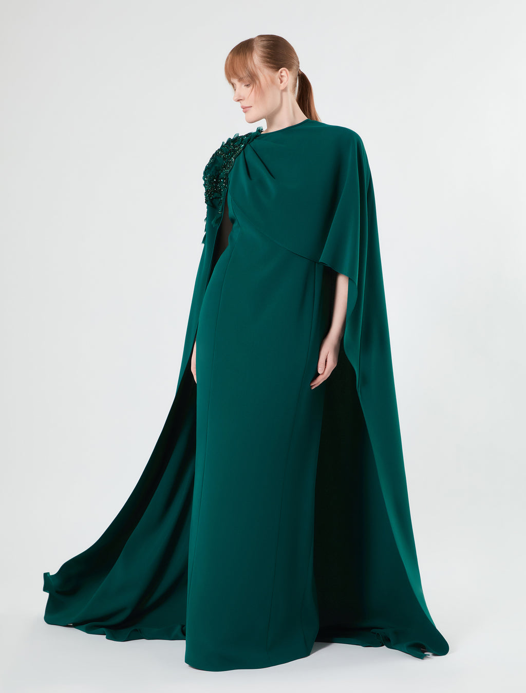 Marina Rinaldi cady dress with embroidered cape for woman