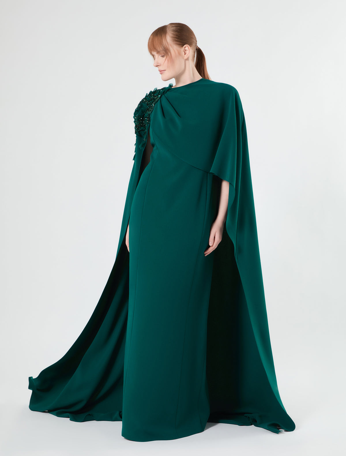 Marina Rinaldi cady dress with embroidered cape for woman