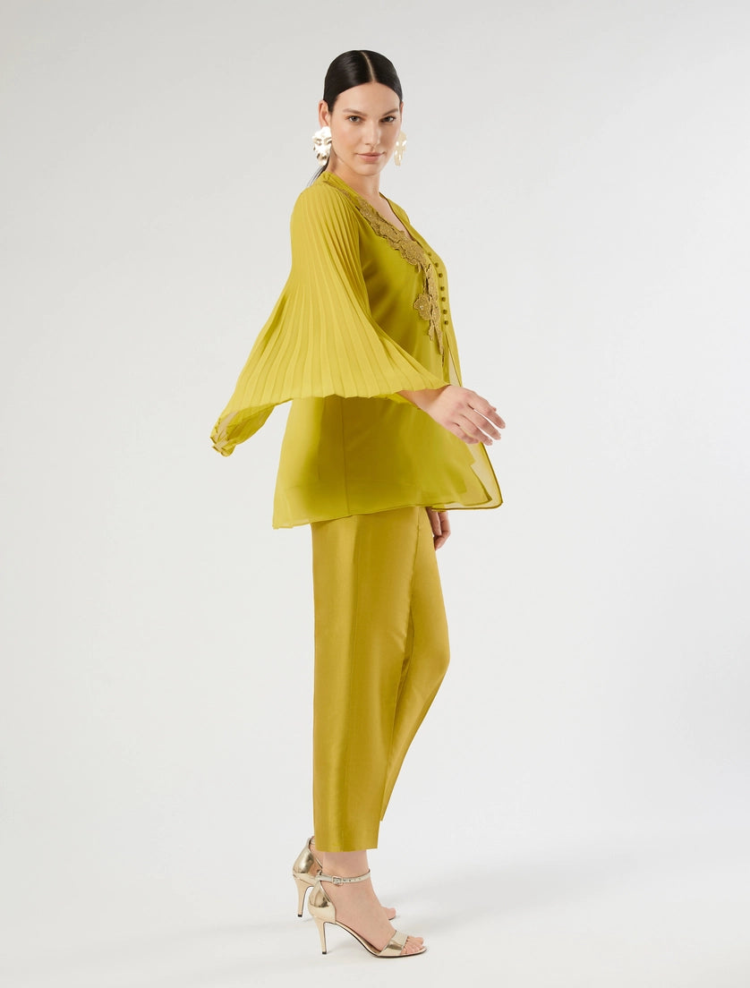 Crepe georgette tunic with macramé detail