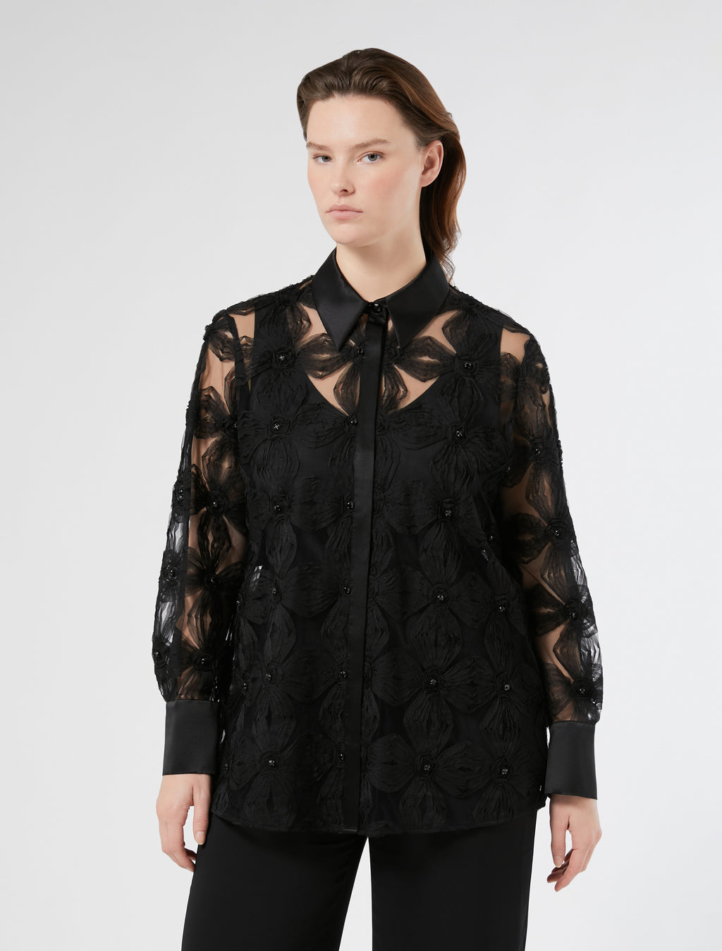 Embroidered tulle shirt