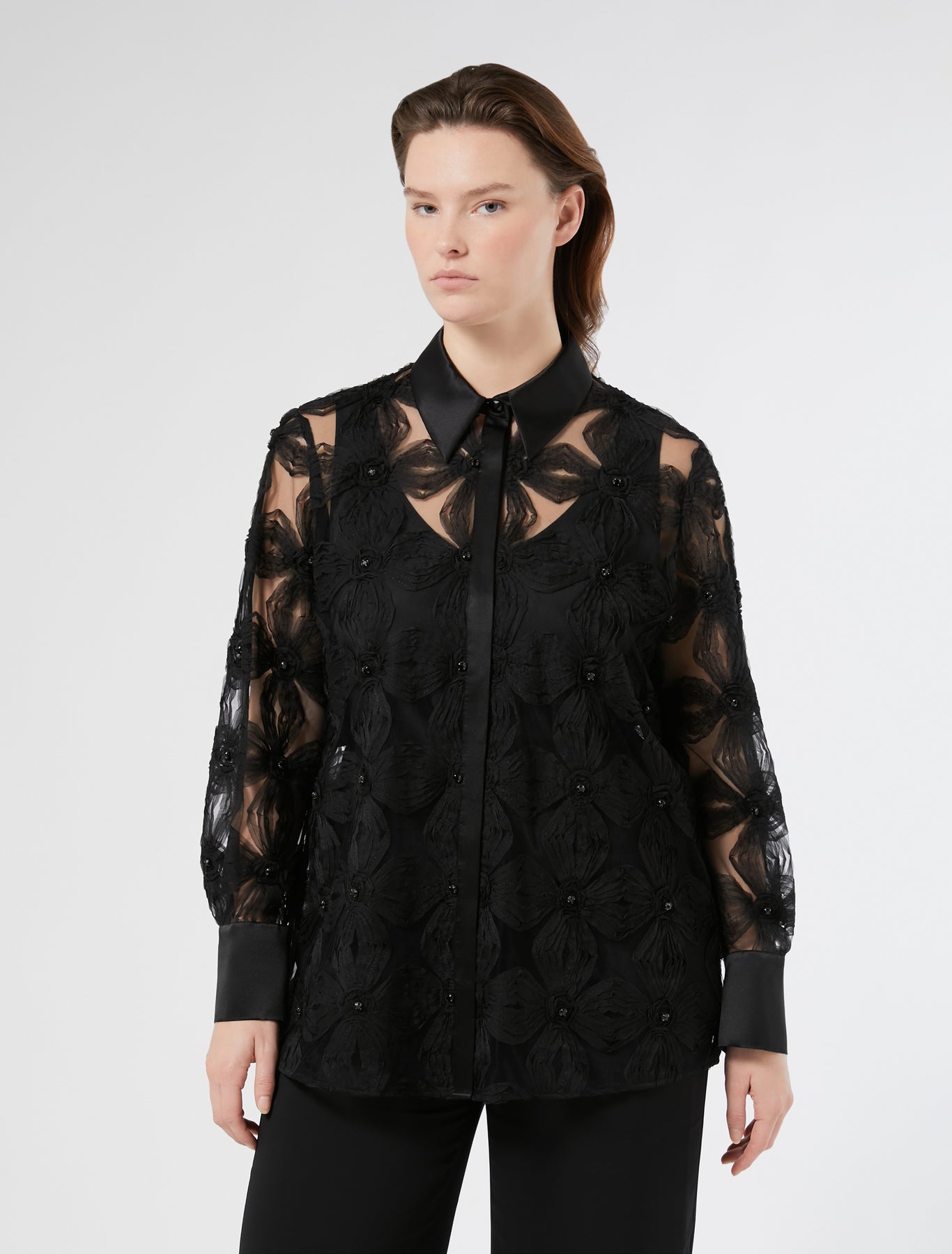 Embroidered tulle shirt