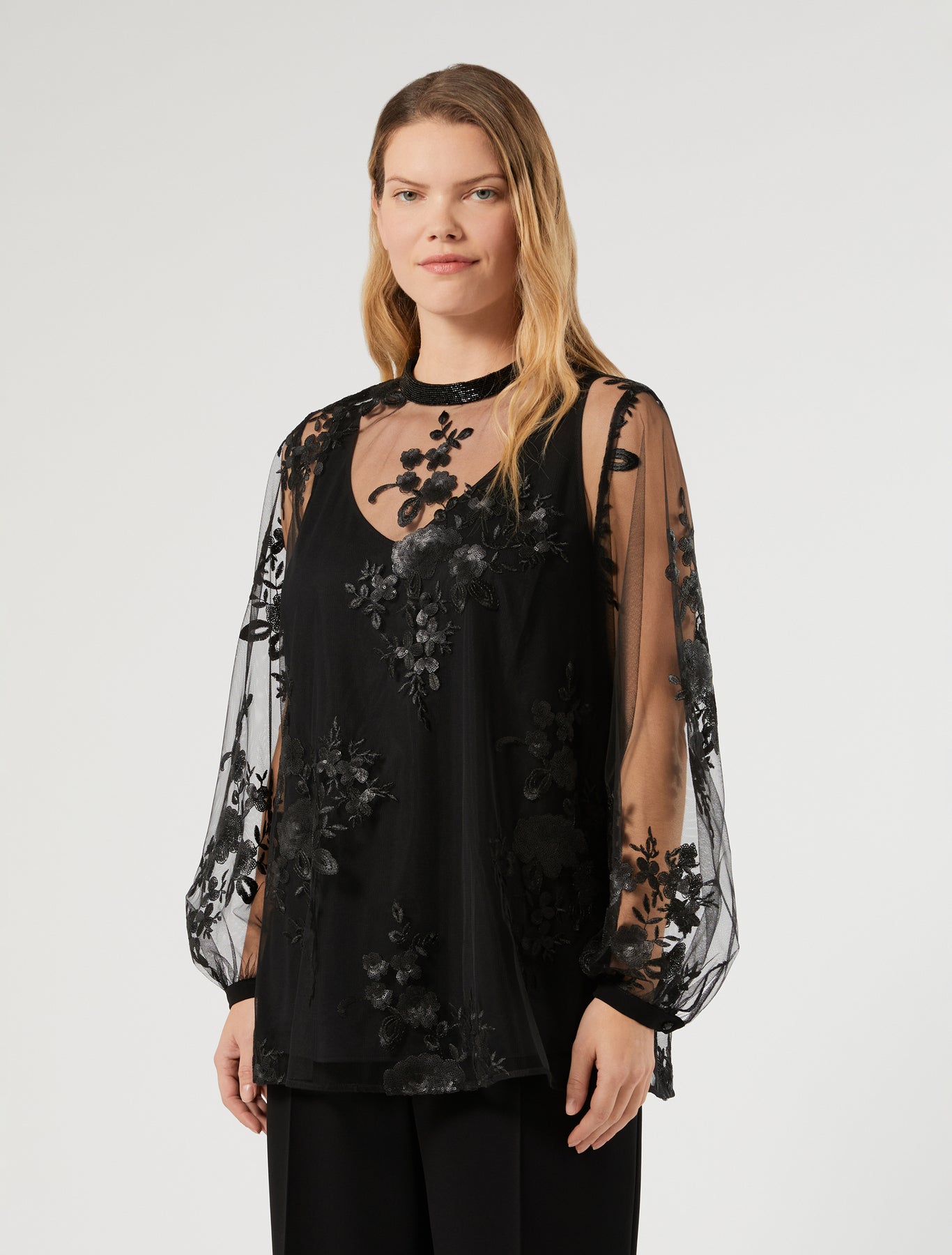 Marina Rinaldi embroidered tulle blouse for woman