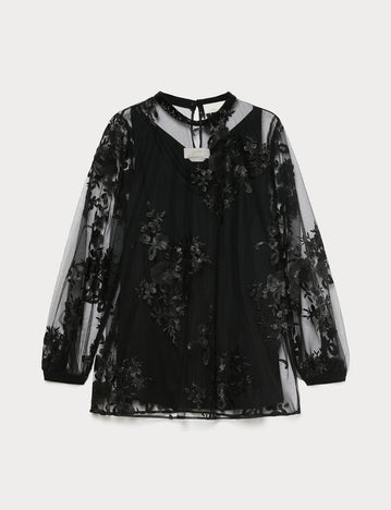 Marina Rinaldi embroidered tulle blouse for woman