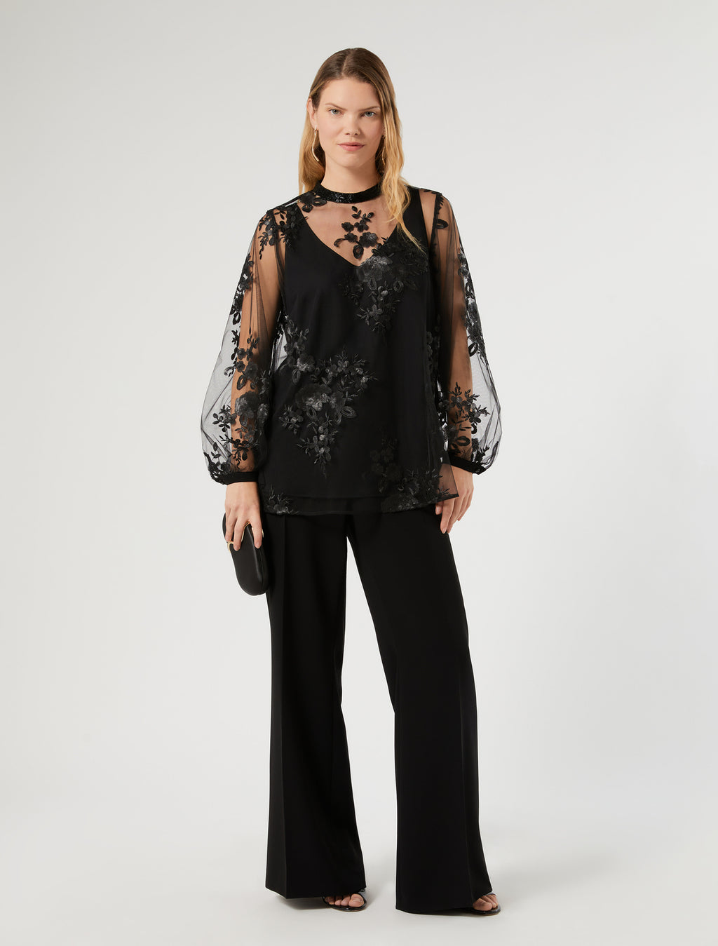 Marina Rinaldi embroidered tulle blouse for woman