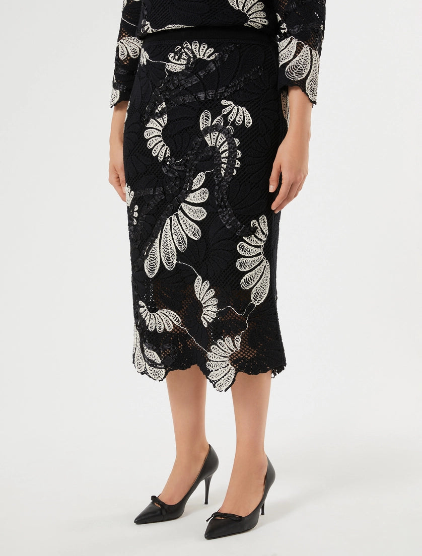 Macramé-embroidered skirt