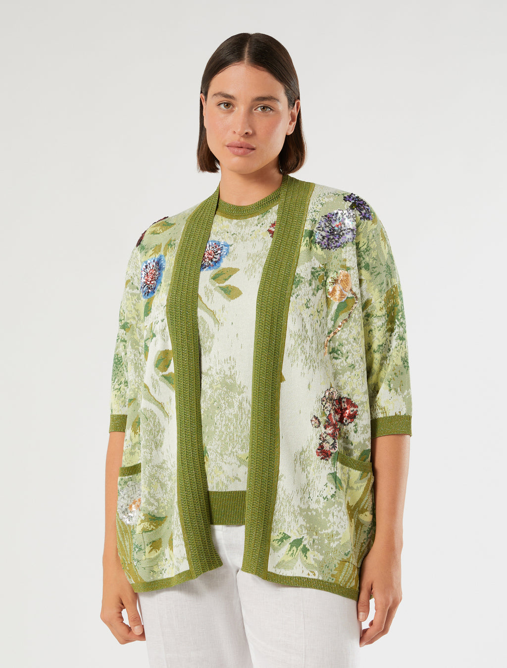 marina rinaldi embroidered jacquard cardigan for woman
