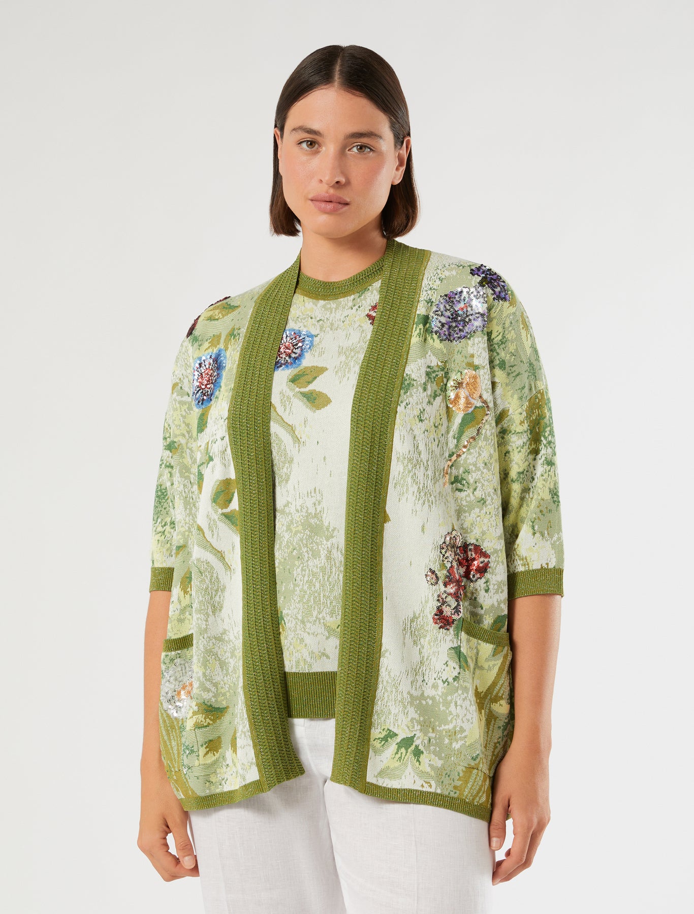 marina rinaldi embroidered jacquard cardigan for woman