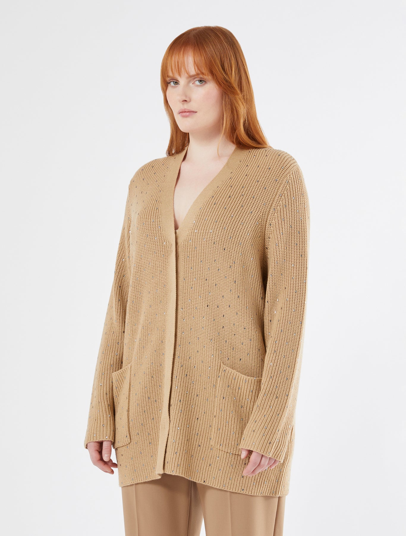 Rhinestone-adorned wool-blend cardigan