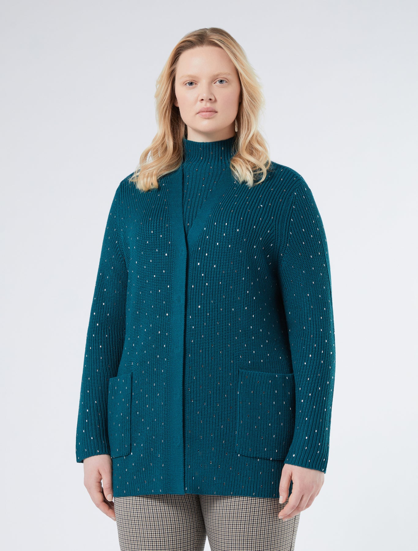 Rhinestone-adorned wool-blend cardigan