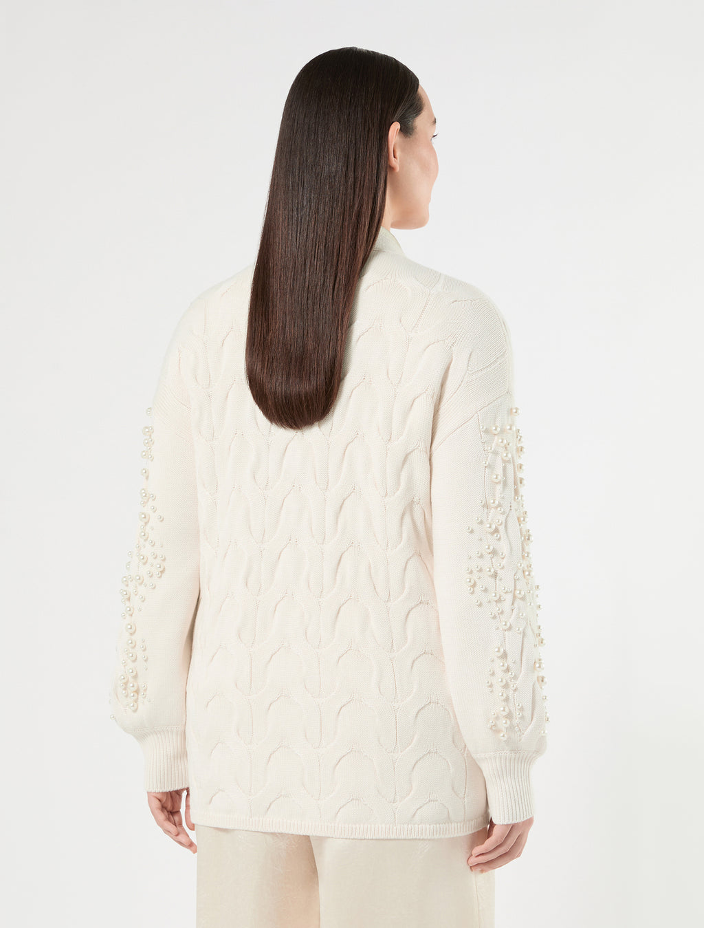 Marina Rinaldi cable-knit cardigan with pearl detail for woman