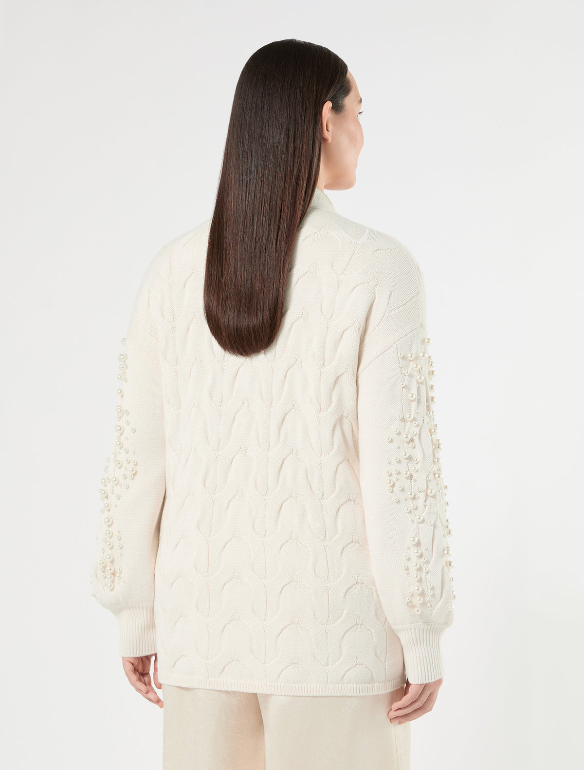 Marina Rinaldi cable-knit cardigan with pearl detail for woman
