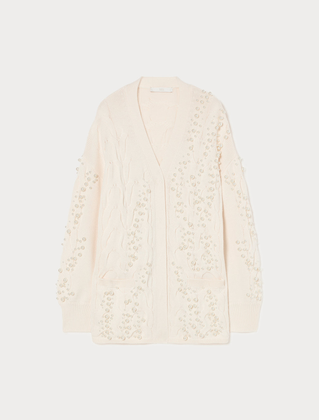 Marina Rinaldi cable-knit cardigan with pearl detail for woman
