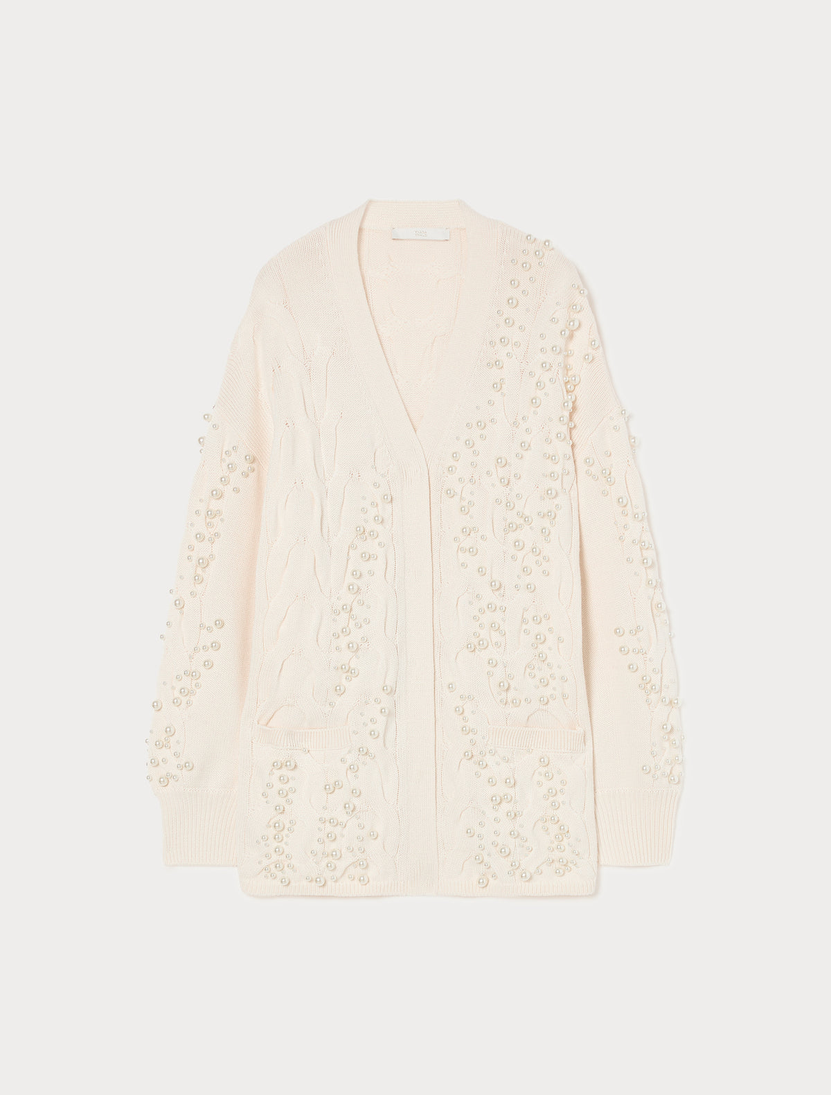 Marina Rinaldi cable-knit cardigan with pearl detail for woman