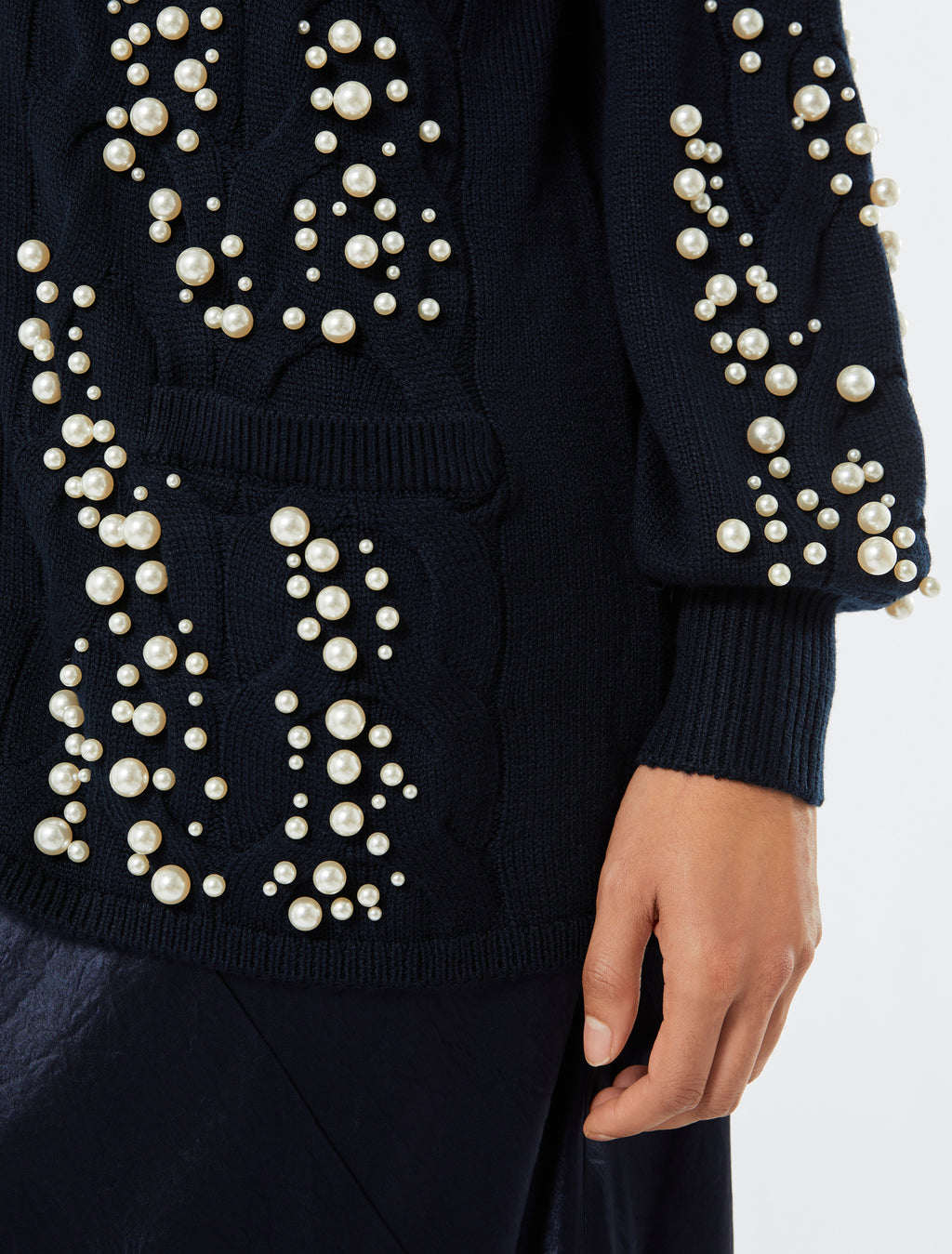Marina Rinaldi cable-knit cardigan with pearl detail for women