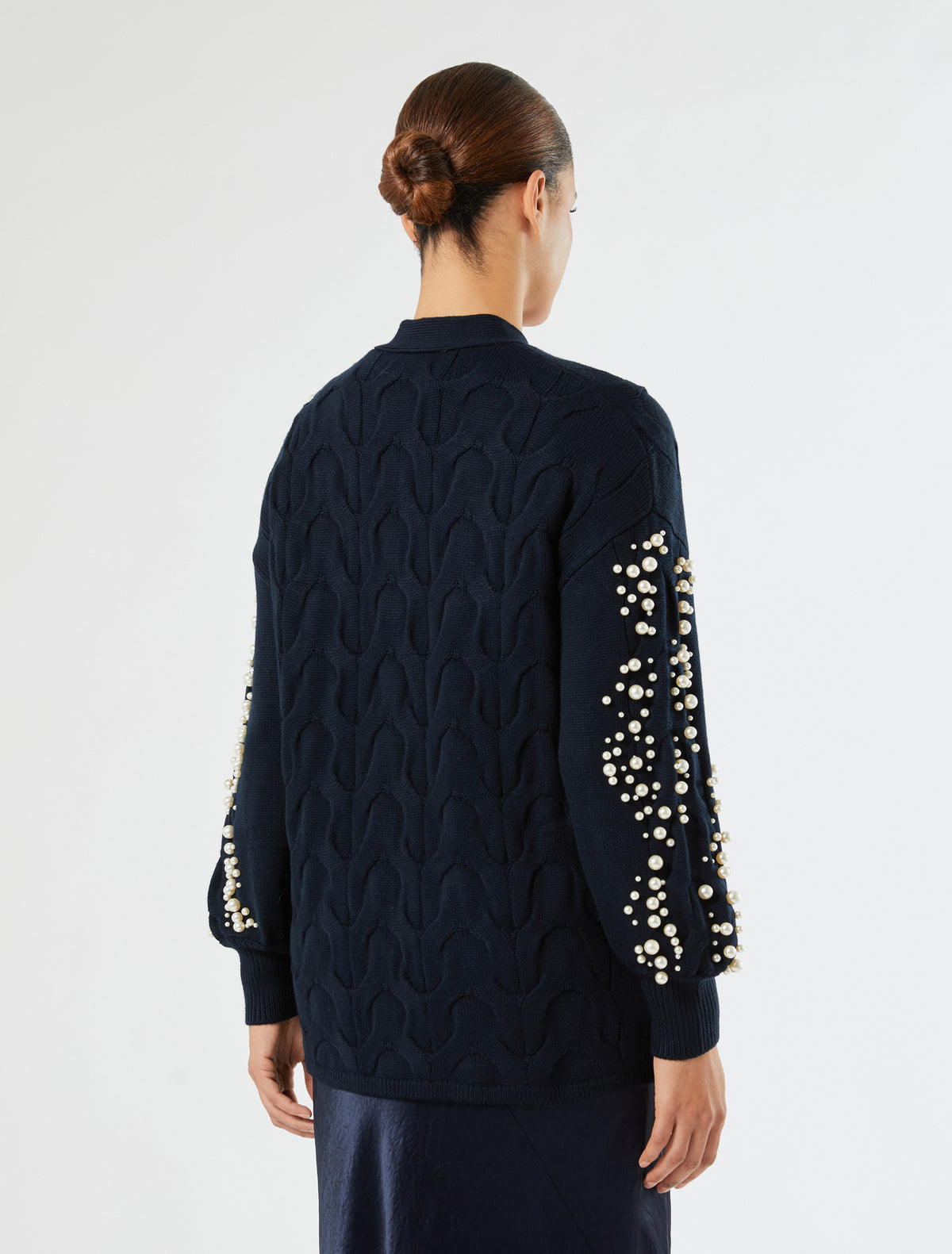 Marina Rinaldi cable-knit cardigan with pearl detail for women
