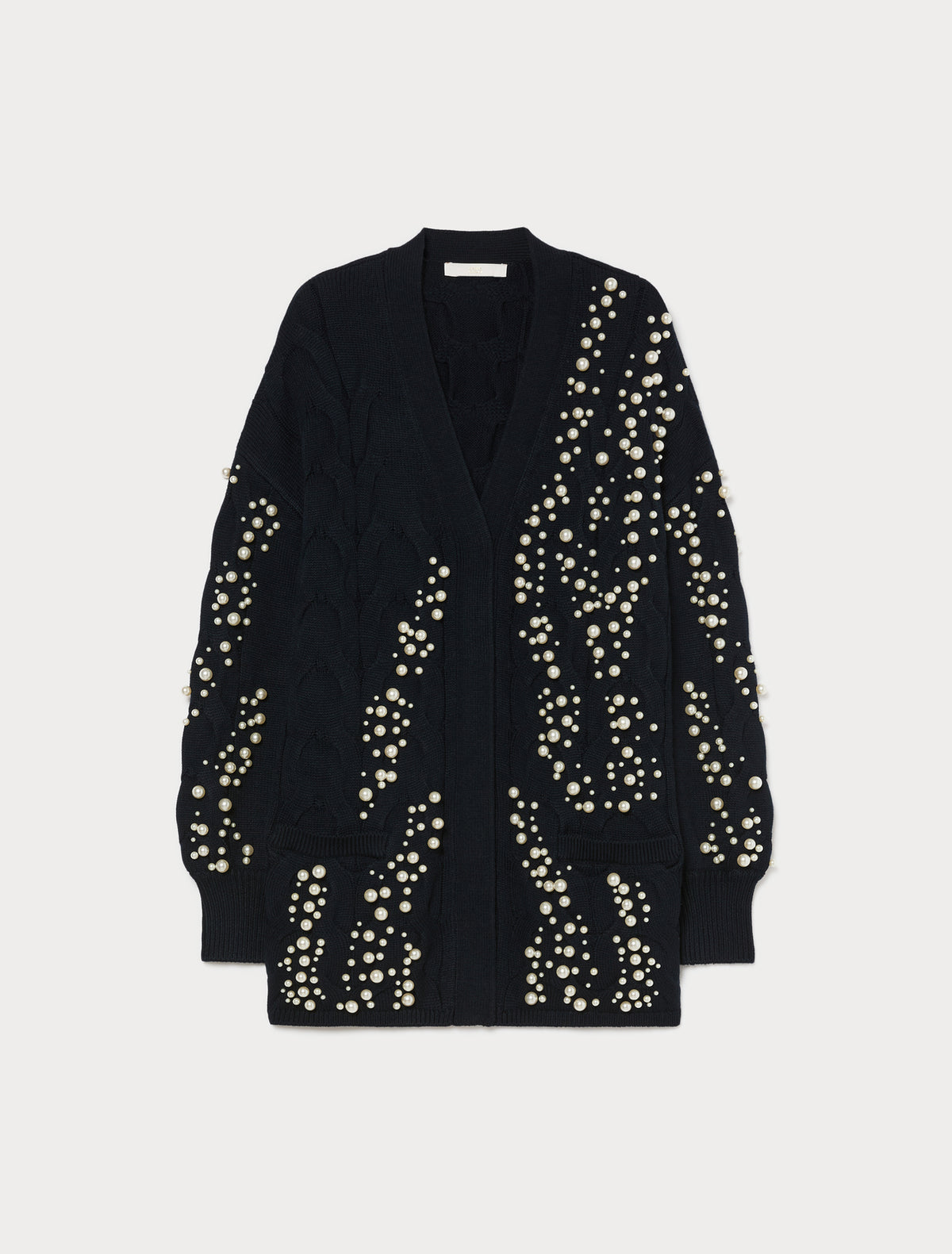 Marina Rinaldi cable-knit cardigan with pearl detail for women