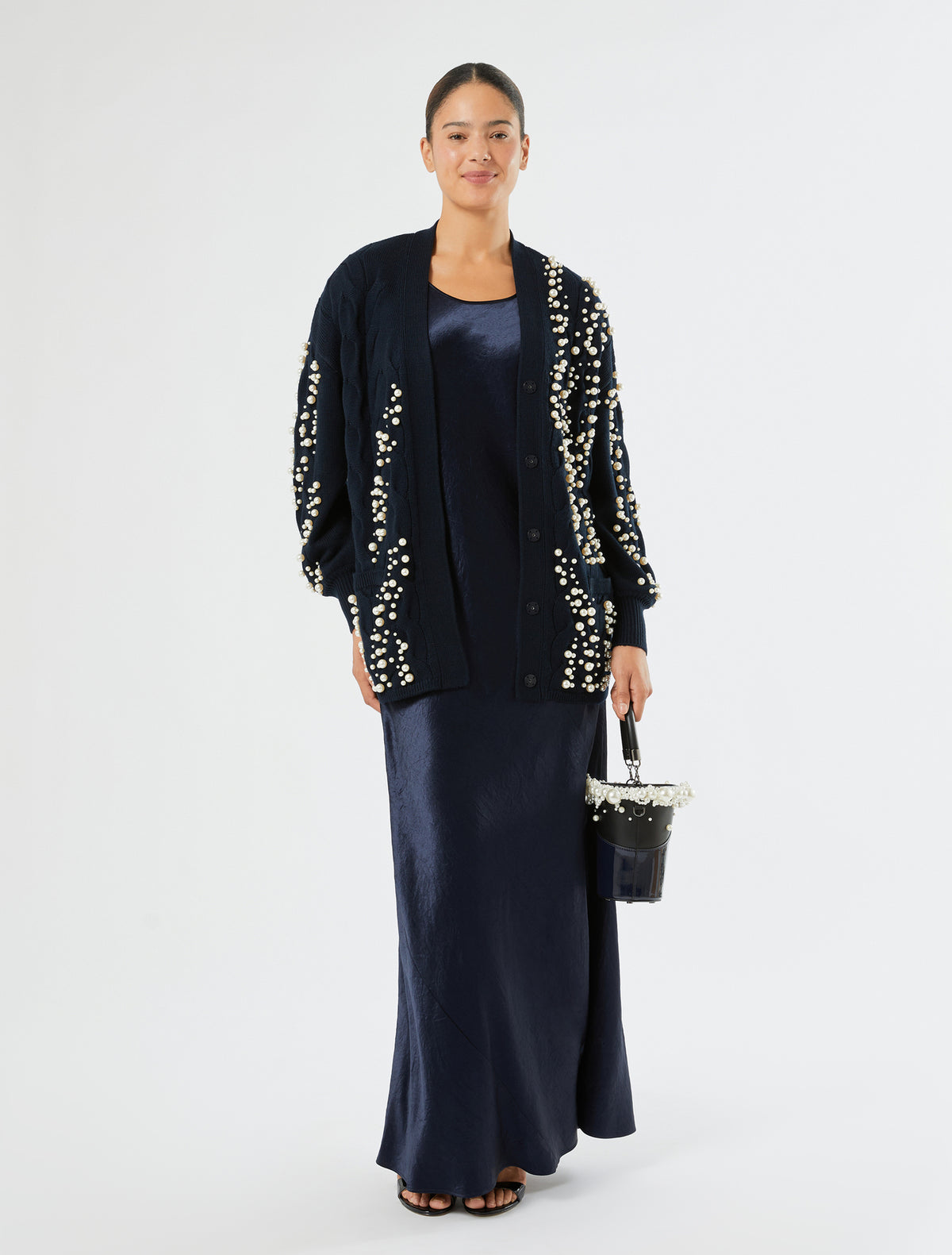 Marina Rinaldi cable-knit cardigan with pearl detail for women