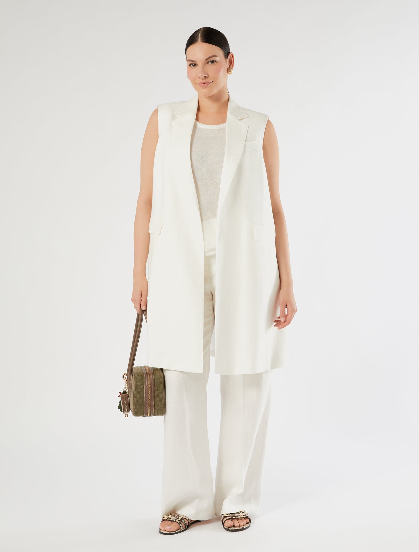 marina rinaldi linen-blend top for woman