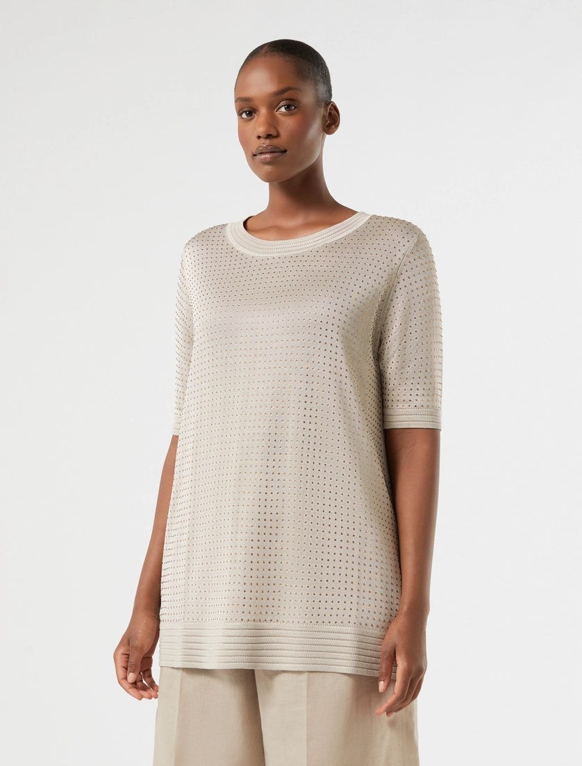marina rinaldi rhinestone-adorned viscose sweater for woman