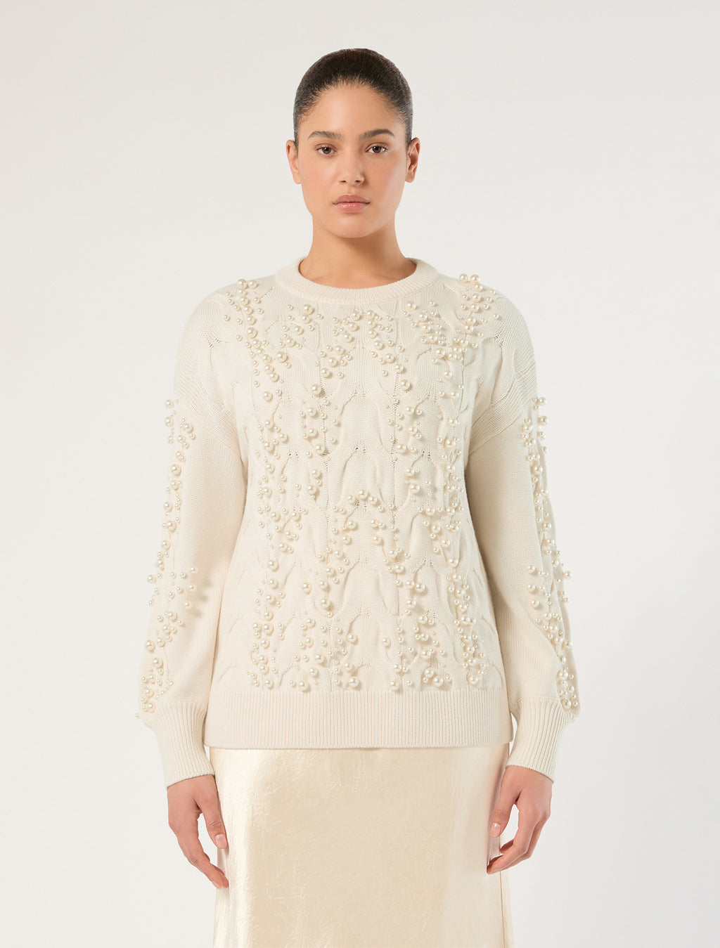 Marina Rinaldi cable-knit sweater with pearl detail for woman