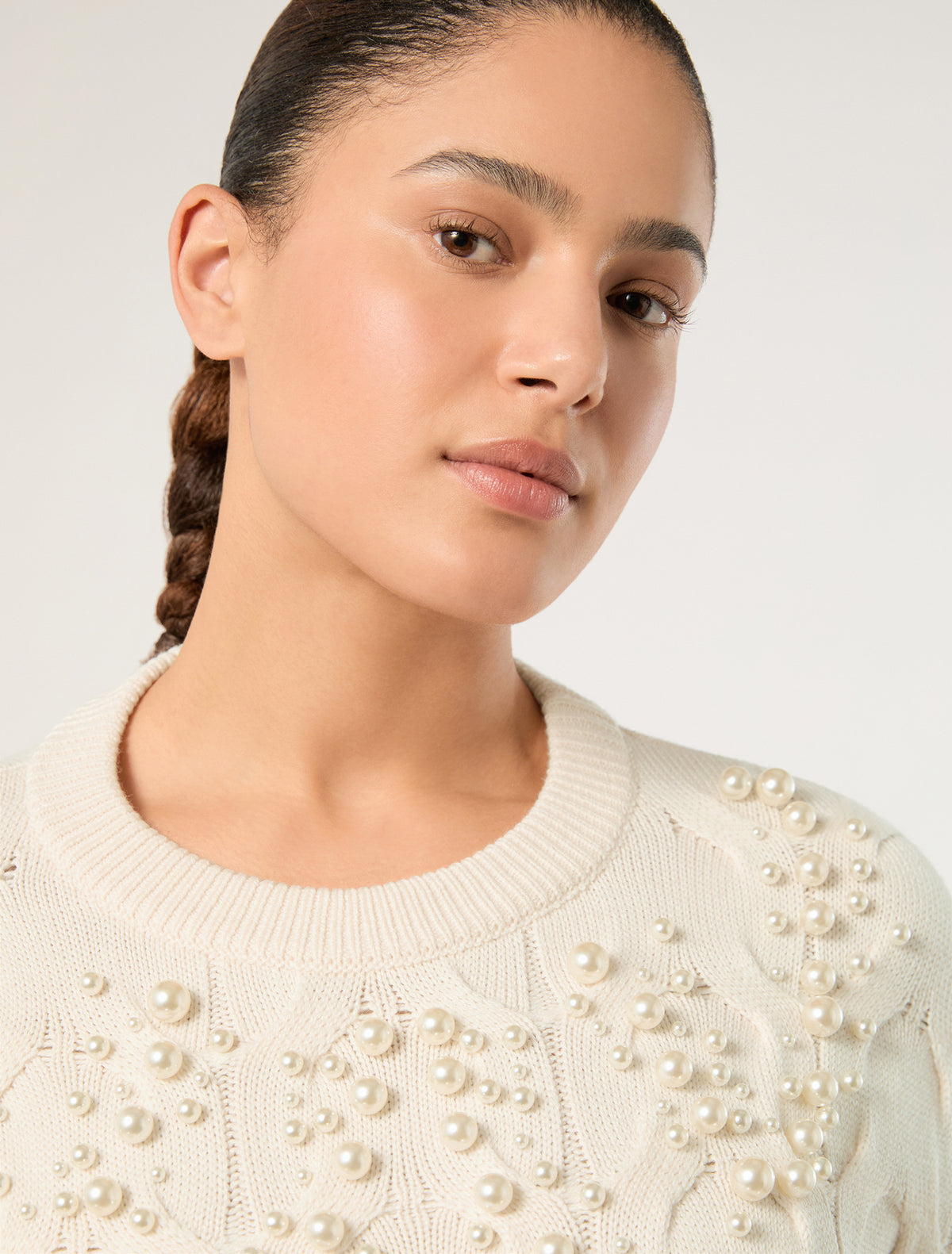 Marina Rinaldi cable-knit sweater with pearl detail for woman