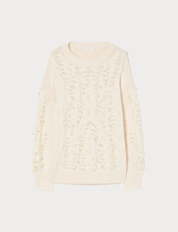 Marina Rinaldi cable-knit sweater with pearl detail for woman