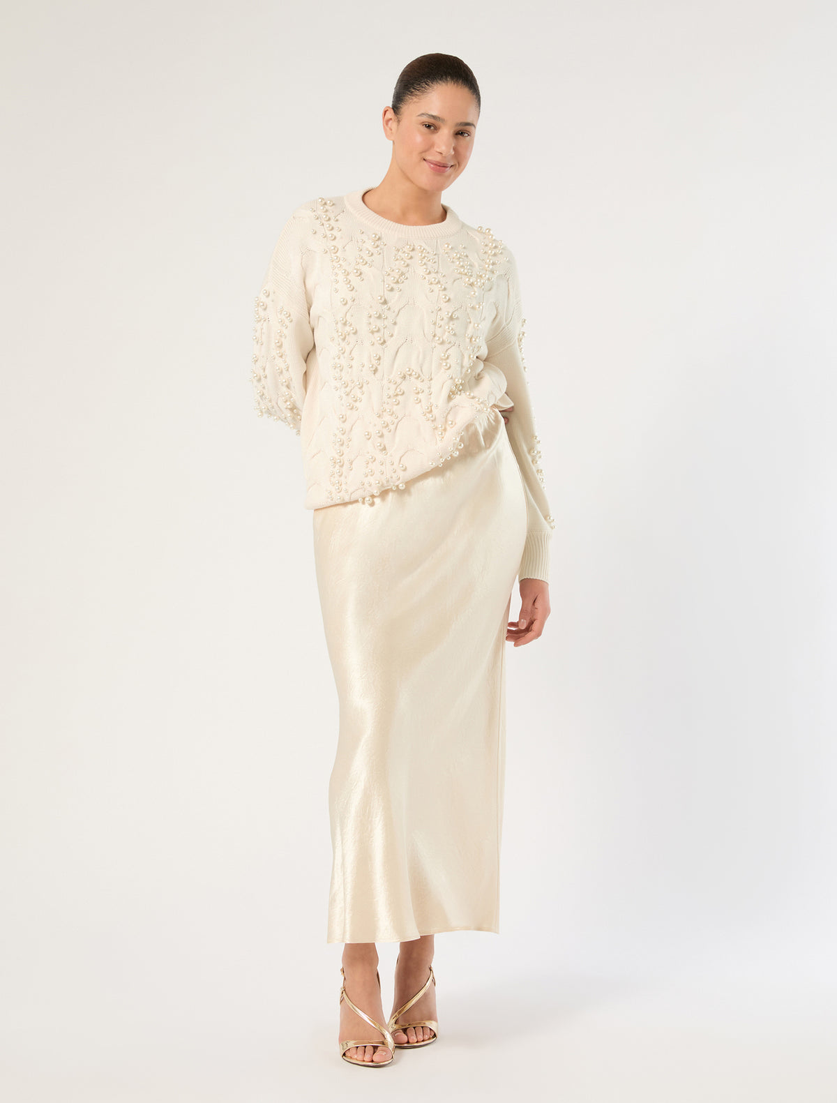 Marina Rinaldi cable-knit sweater with pearl detail for woman