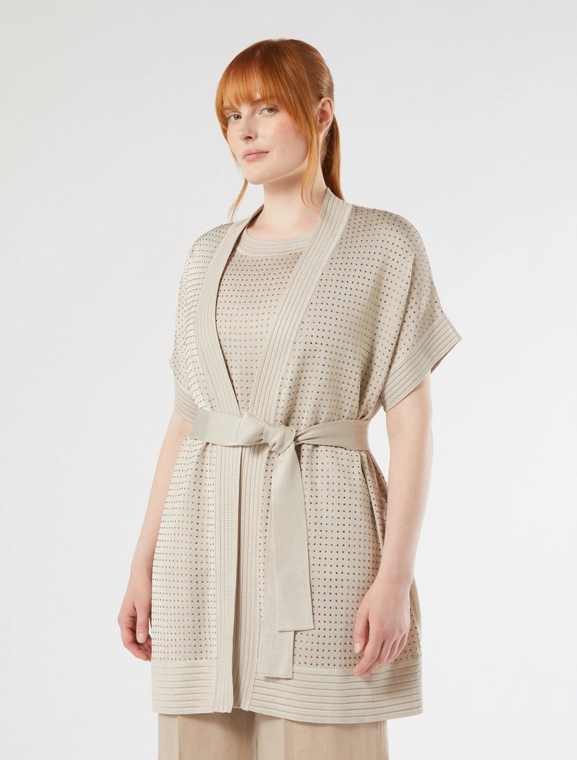 marina rinaldi rhinestone-adorned knitted cardigan and top for woman