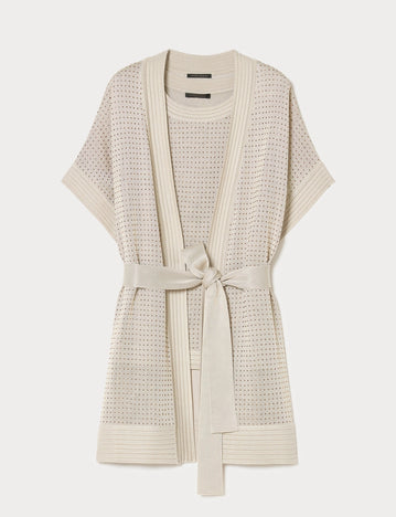 marina rinaldi rhinestone-adorned knitted cardigan and top for woman