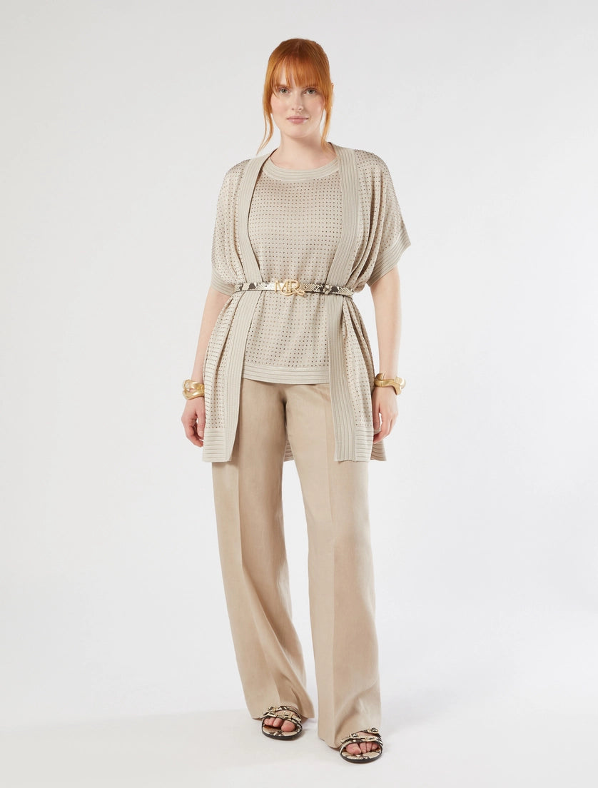 marina rinaldi rhinestone-adorned knitted cardigan and top for woman
