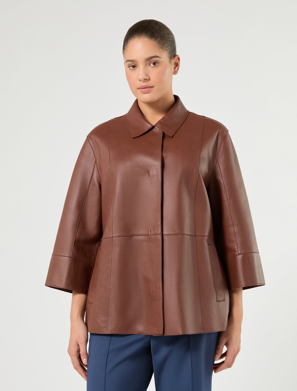 Marina Rinaldi nappa leather and jersey jacket for woman