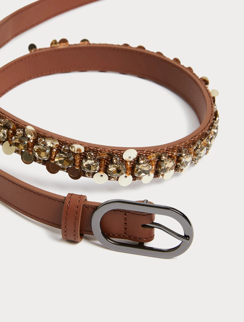 Embroidered leather belt