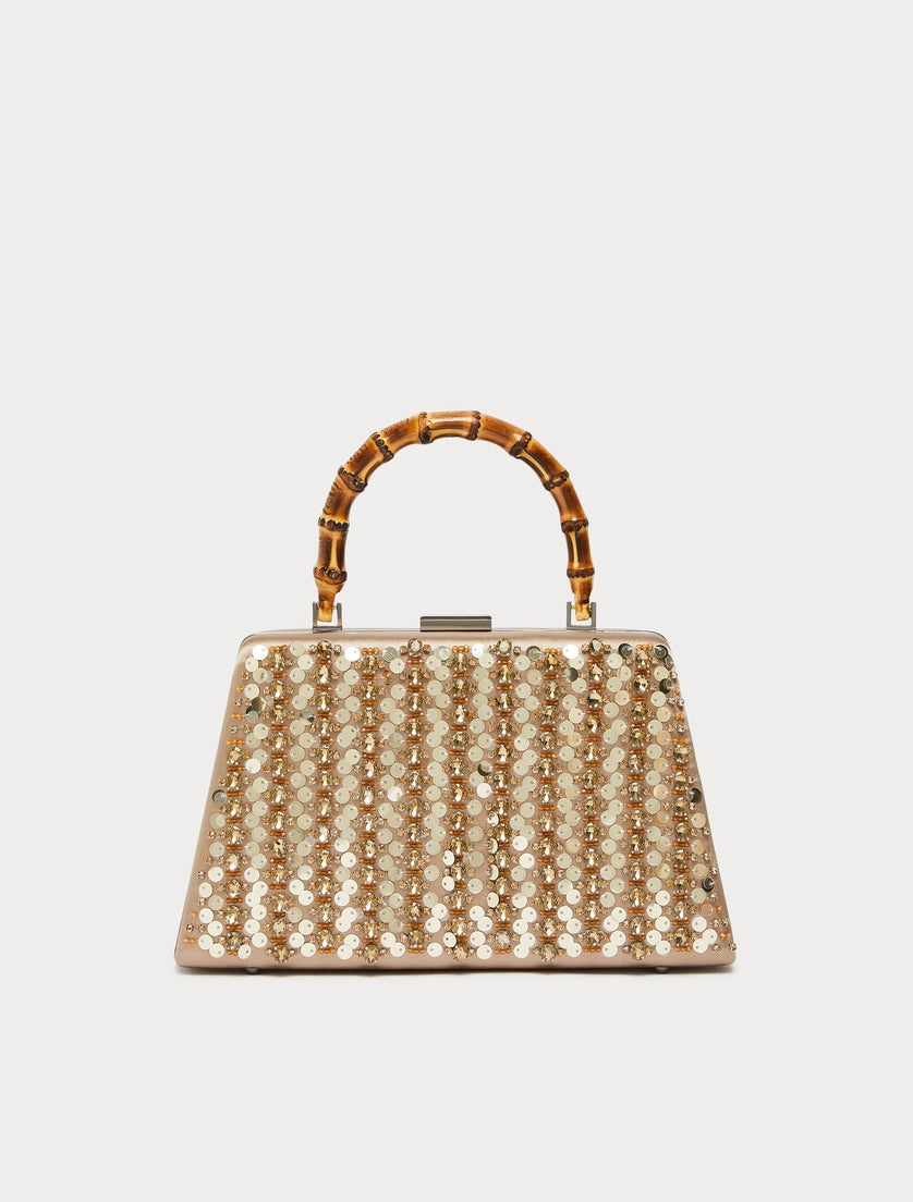 Satin clutch bag with embroidered detail