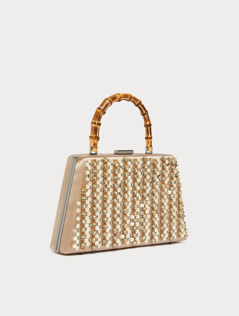 Satin clutch bag with embroidered detail