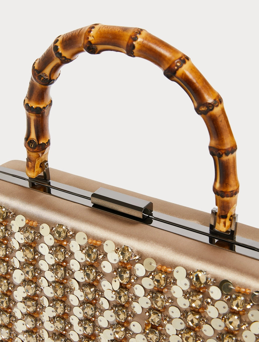 Satin clutch bag with embroidered detail