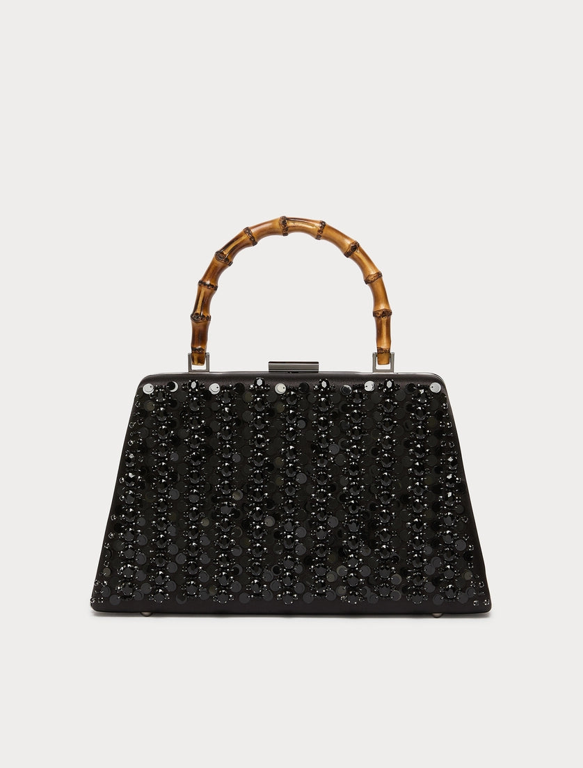 Satin clutch bag with embroidered detail