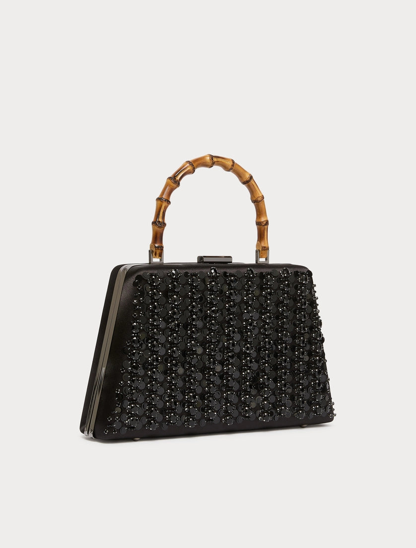 Satin clutch bag with embroidered detail